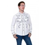 Red Star Rodeo - White Cowboy Shirt with Black Detail Embroidery