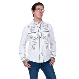 Red Star Rodeo - White Cowboy Shirt with Black Detail Embroidery