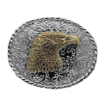 Belt Buckle - Oval Rodeo Eagle Head Silver and Gold