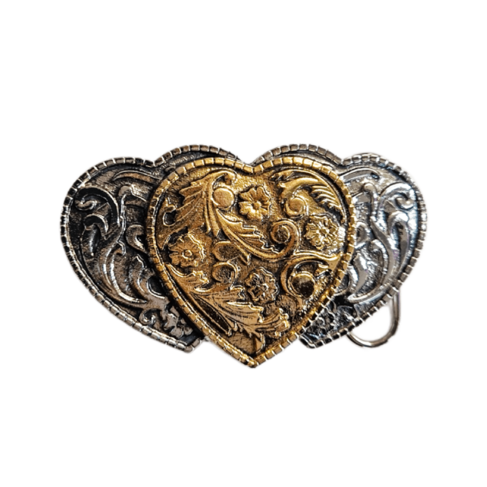 Belt Buckle -  Three Hearts Gold Silver Plated