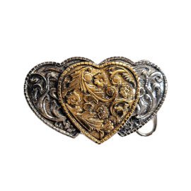 Belt Buckle -  Three Hearts Gold Silver Plated
