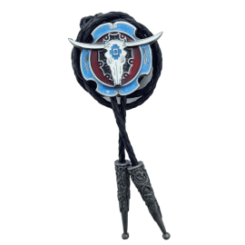 Bolo Tie - Steer Skull Silver Blue Red