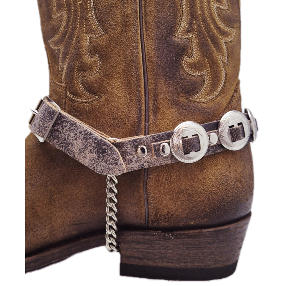 Boot Straps - Concho Stressed Brown Leather