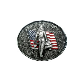 Belt Buckle - Cowgirl US Flag