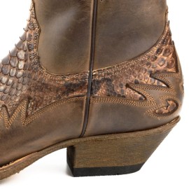 Mayura 012 Ankle Cowboy Boot Leather Genuine Snakeskin - Castana
