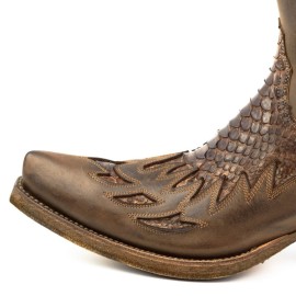 Mayura 012 Ankle Cowboy Boot Leather Genuine Snakeskin - Castana