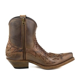 Mayura 012 Ankle Cowboy Boot Leather Genuine Snakeskin - Castana