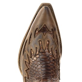 Mayura 012 Ankle Cowboy Boot Leather Genuine Snakeskin - Castana