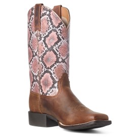 Ariat - Round Up Wide Square Toe - Tan Bomber / Pink Snake