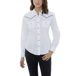 Ely Cattleman - Women's Long Sleeve Western Shirt with Contrast Piping - White