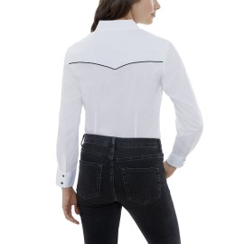 Ely Cattleman - Women's Long Sleeve Western Shirt with Contrast Piping - White