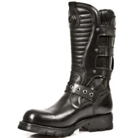 New Rock - M.7604-S1 - Black Leather Biker Boots