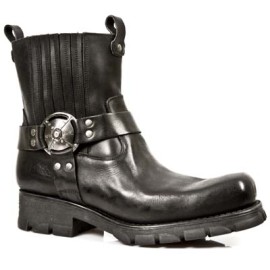 New Rock - M.7605-S1 - Black Leather Ankle Biker Boots