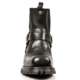 New Rock - M.7605-S1 - Black Leather Ankle Biker Boots