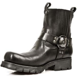 New Rock - M.7605-S1 - Black Leather Ankle Biker Boots
