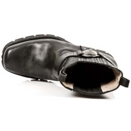 New Rock - M.7605-S1 - Black Leather Ankle Biker Boots