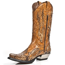 New Rock - M.7921B-C2 - Custom Brown Faux Snakeskin Cowboy Boots